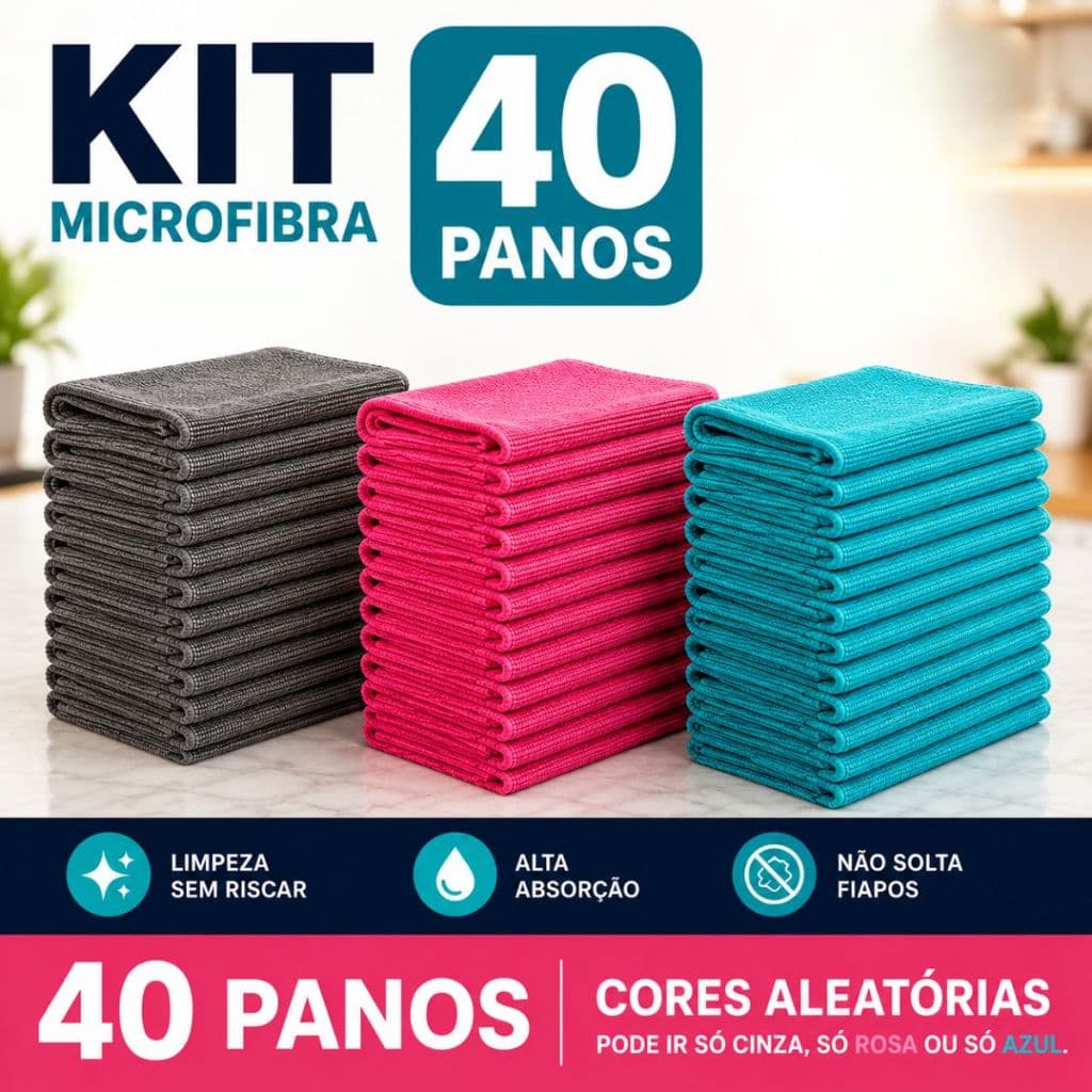 40 Panos De Microfibra Multiuso 25x25 Limpeza Carro Cozinha Banheiro Vidros Cores Aleatórias