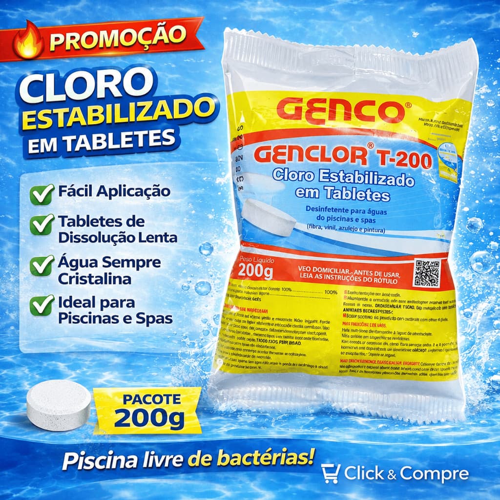 Genco Genclor T-200 Tablete Pastilha Cloro Estabilizado 200g