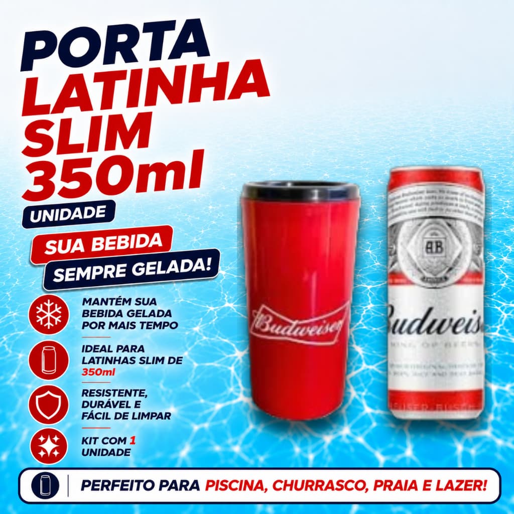 PORTA LATA SLIM 350ml SUPORTE CERVEJA SLEEK BUDWEISER TÉRMICO