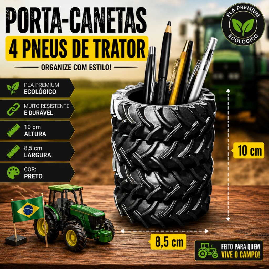 Organizador de Mesa Rústico Estilo Agro com Design Exclusivo de Pneus de Trator Empilhados