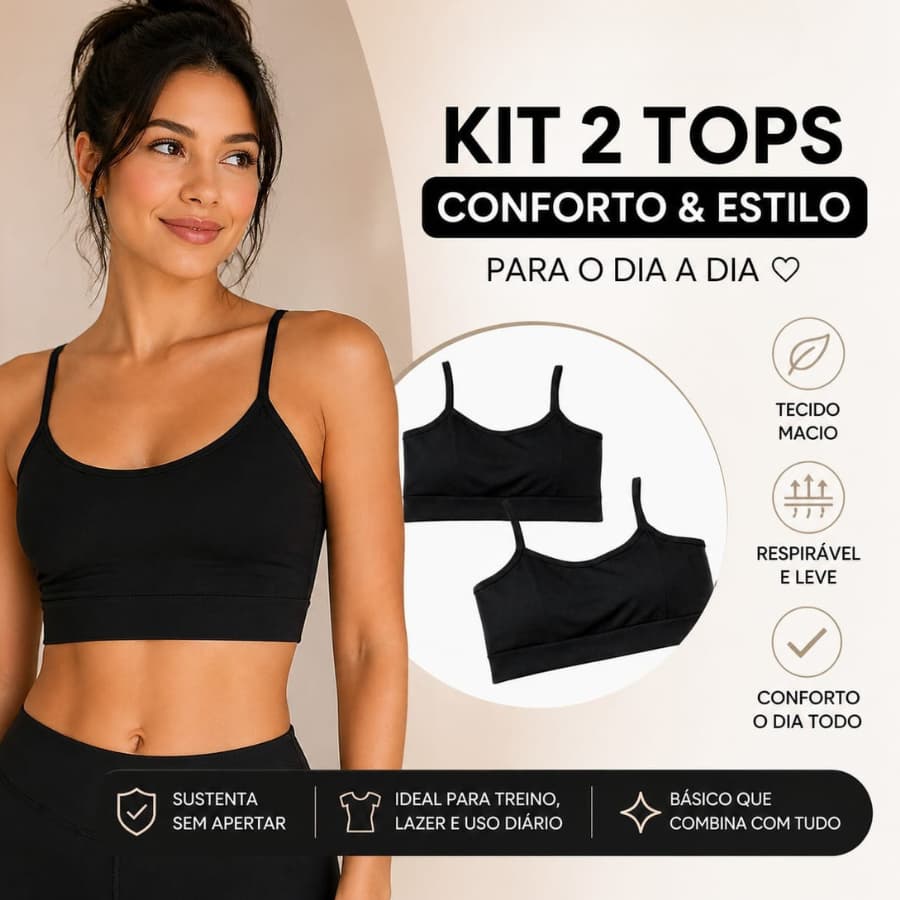 Kit 2 Tops Fitness para treino de Academia preto suplex sem Bojo Sem Transparência Alta Sustentação
