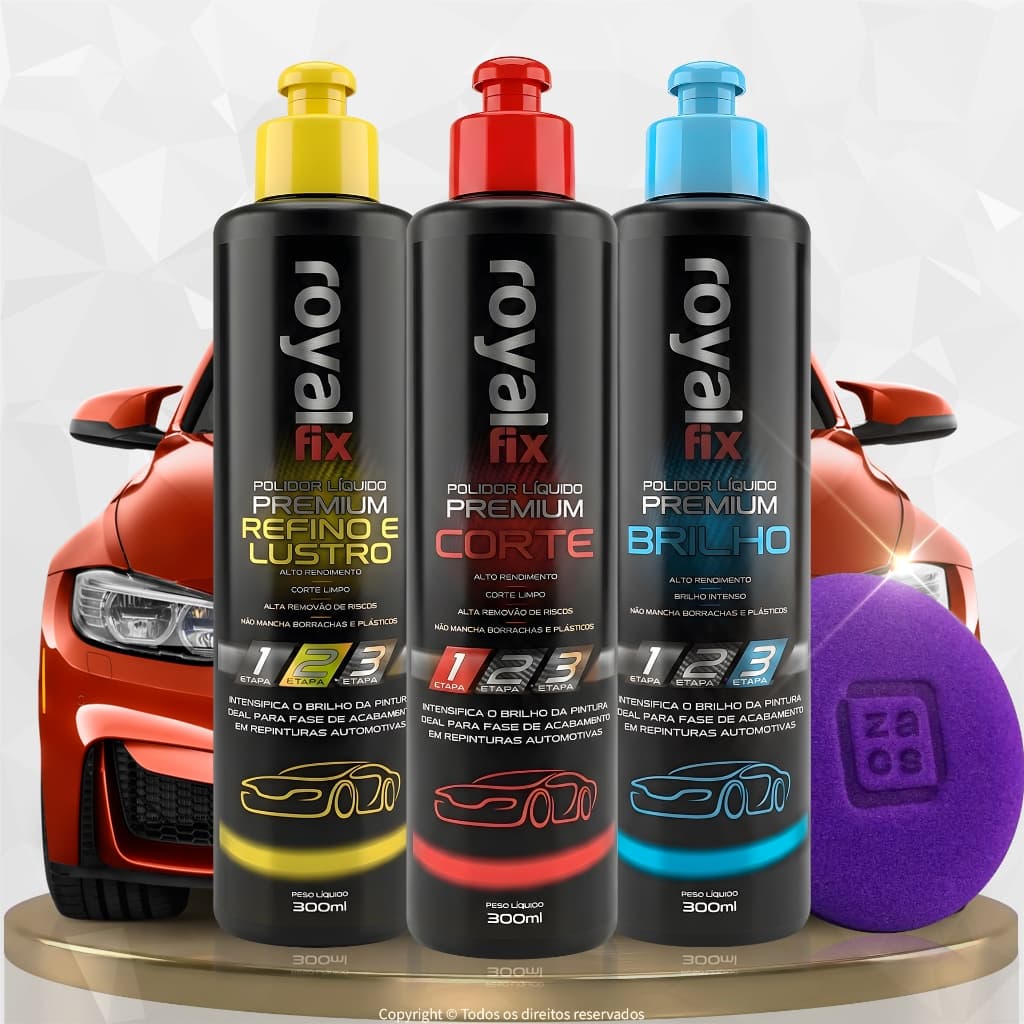 Kit Polidores Líquidos Automotivo Profissional - Corte, Refino & Lustro, Brilho P/ Boina, Politriz