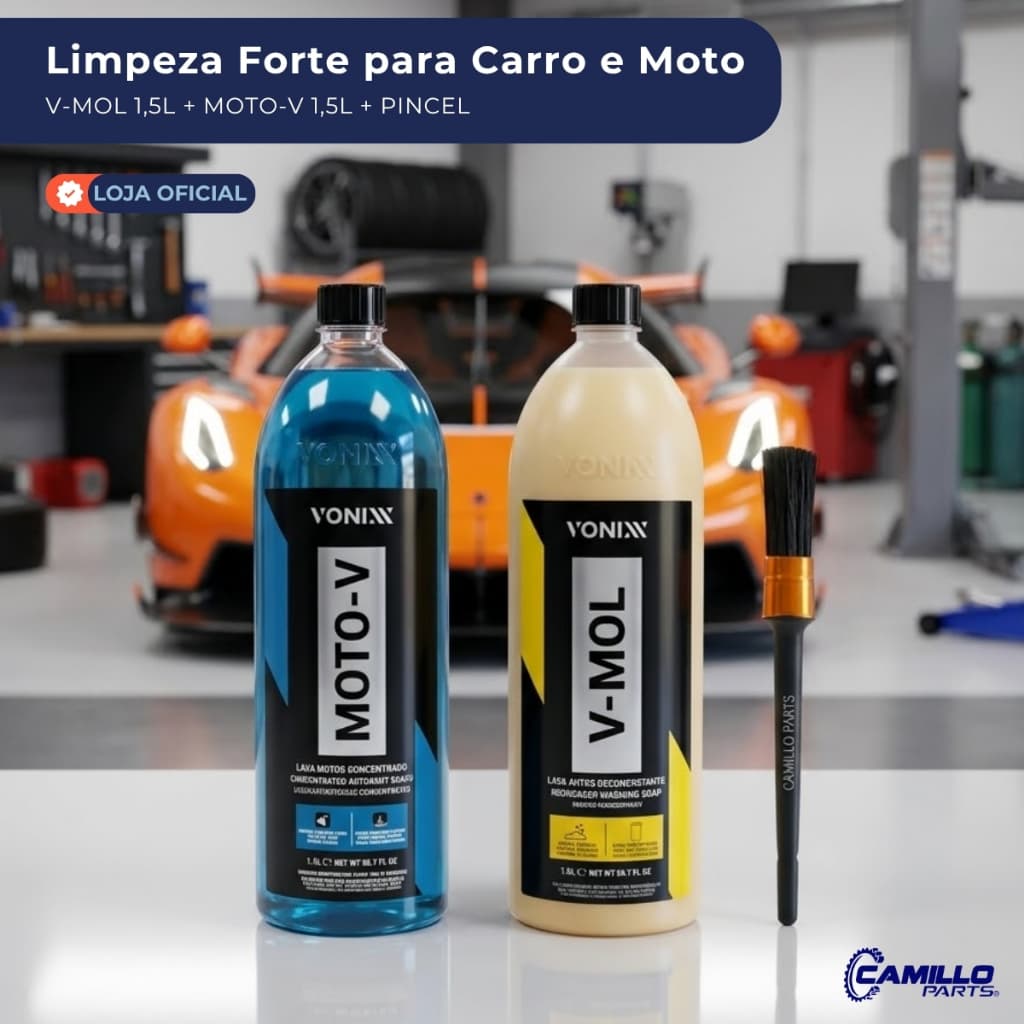 Kit Lavagem Carro Moto V-Mol Moto-V 1,5L Pincel Detalhamento Vonixx Limpeza Carros