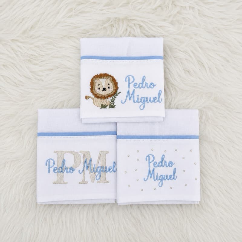 Fralda de Boca Personalizada Bordada Kit 3 Peças 35x40 Bebê Nome Bordado Presente Maternidade