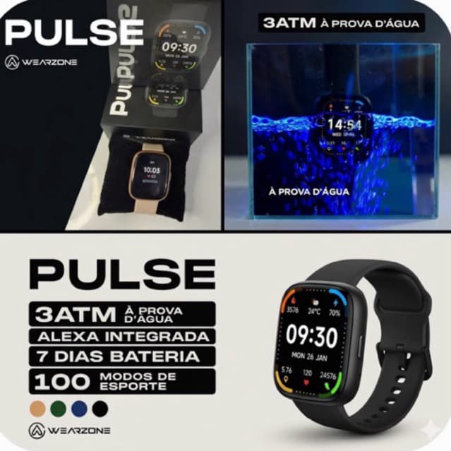 PULSE WEARZONE | Smartwatch Esportivo | A PROVA D'ÁGUA, ALEXA integrada até 7 Dias de Bateria