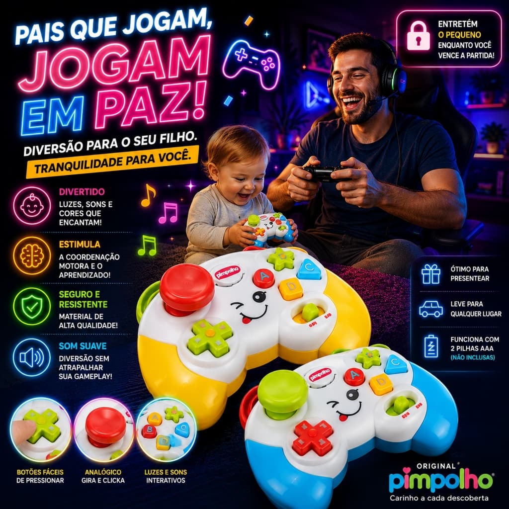 BRINQUEDO JOYSTICK CONTROLE  MUSICAL PARA BEBE Pimpolho