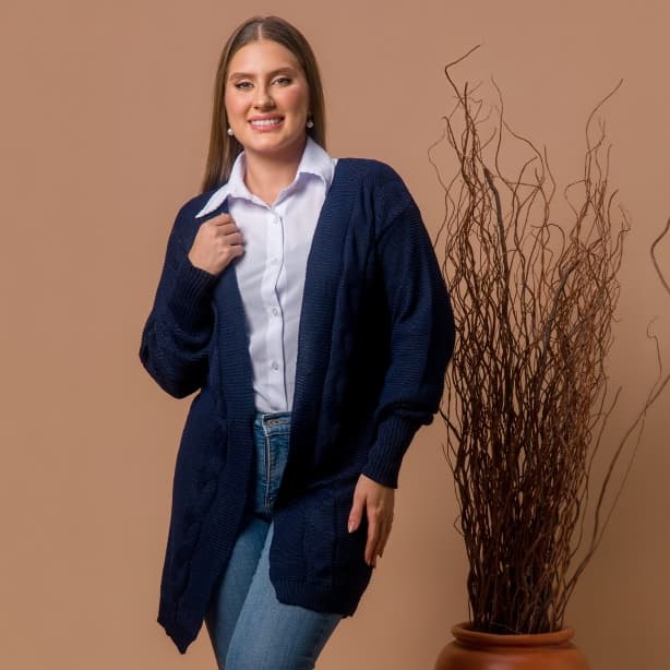 Casaco Feminino Cardigan Sobretudo Trico Kimono Elegante Inverno Trança Manga Longa
