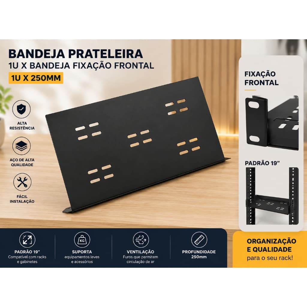 2 Bandeja Prateleira 1uxbandeja Fixação Frontal 1u X 250mm