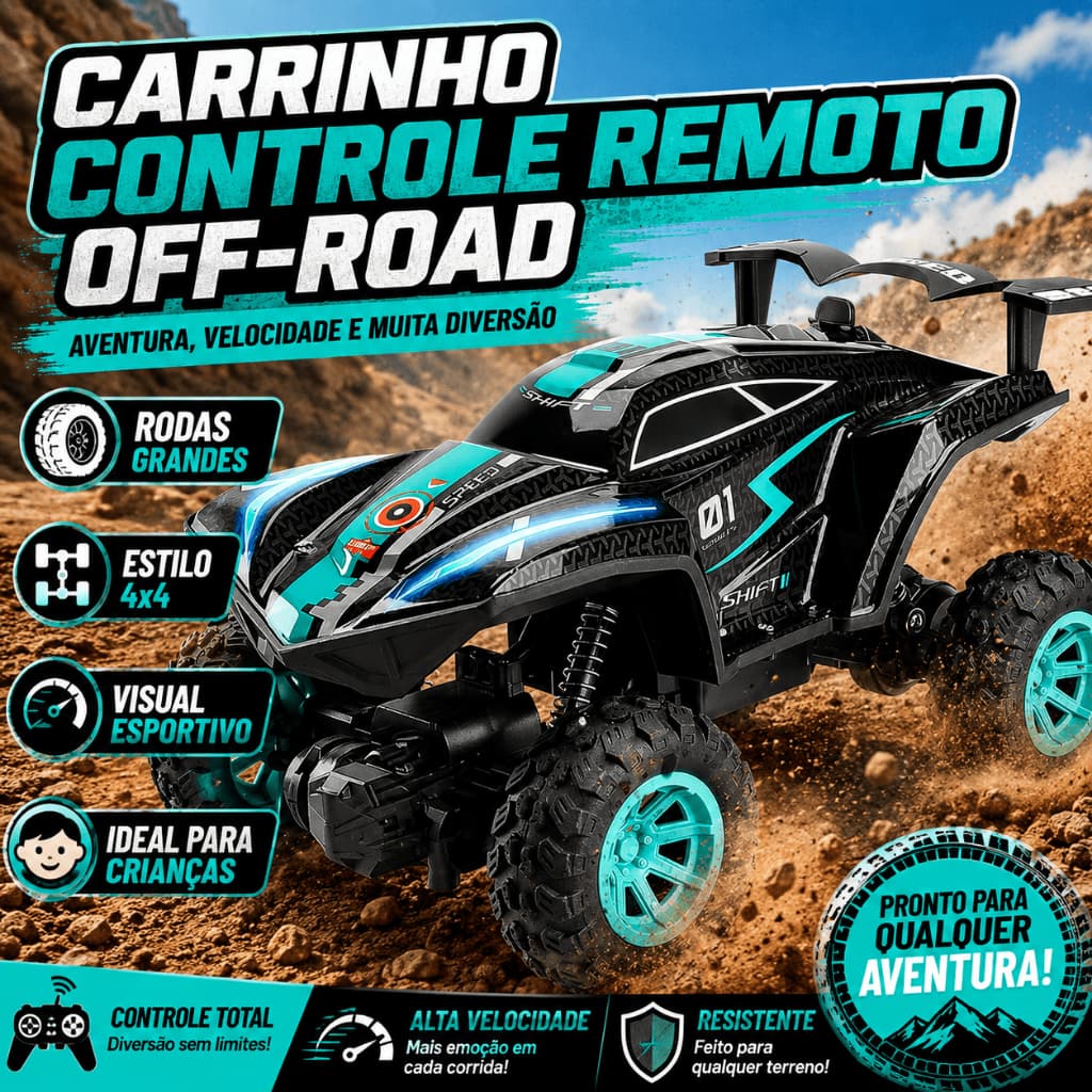 Carro RC Off Road Controle Remoto 27MHz Rodas Grandes Brinquedo Infantil Recarregável