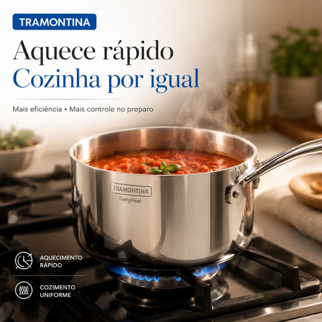 Panela Inox Tramontina Grano 20cm Indução Gás Elétrico 3,1L Tampa