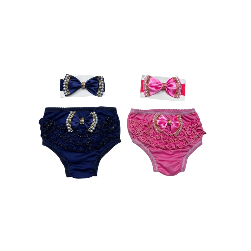 Calcinha Bunda Rica Bebê Menina Kit 2 Peças Com Faixa de Cabelo Tiara Tapa Fralda Infantil Roupa