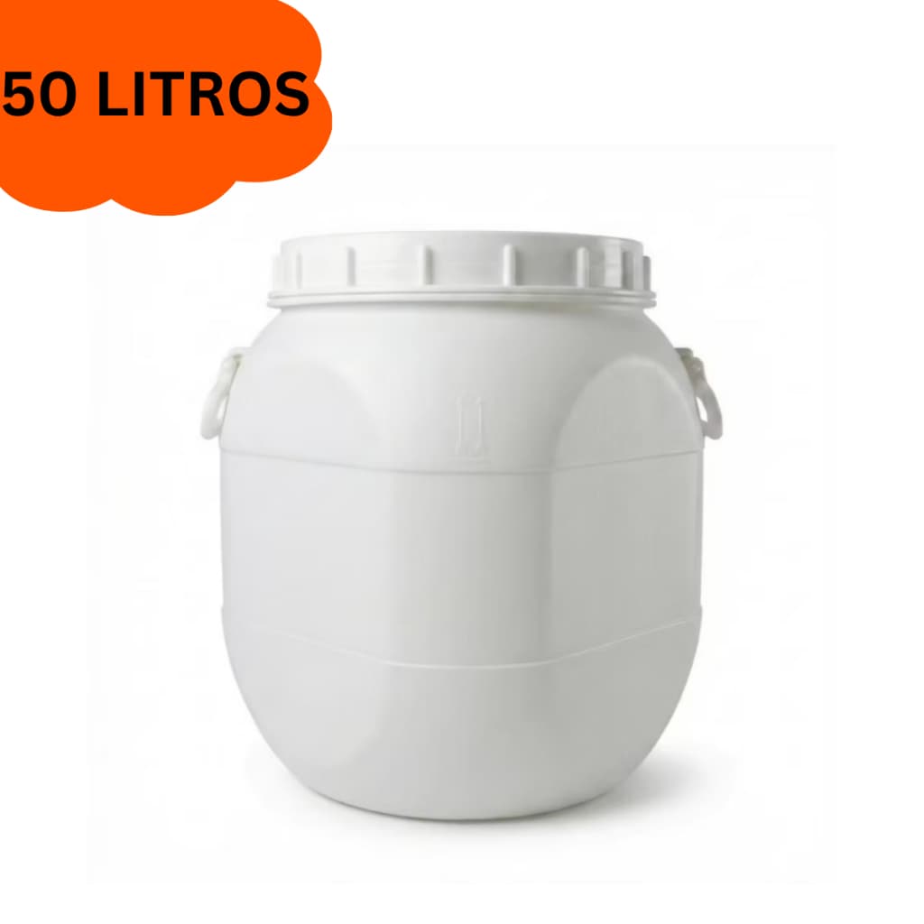 Bombona Plástica 50 Litros Tampa Rosca Tonel Galão Balde Industrial Armazenamento