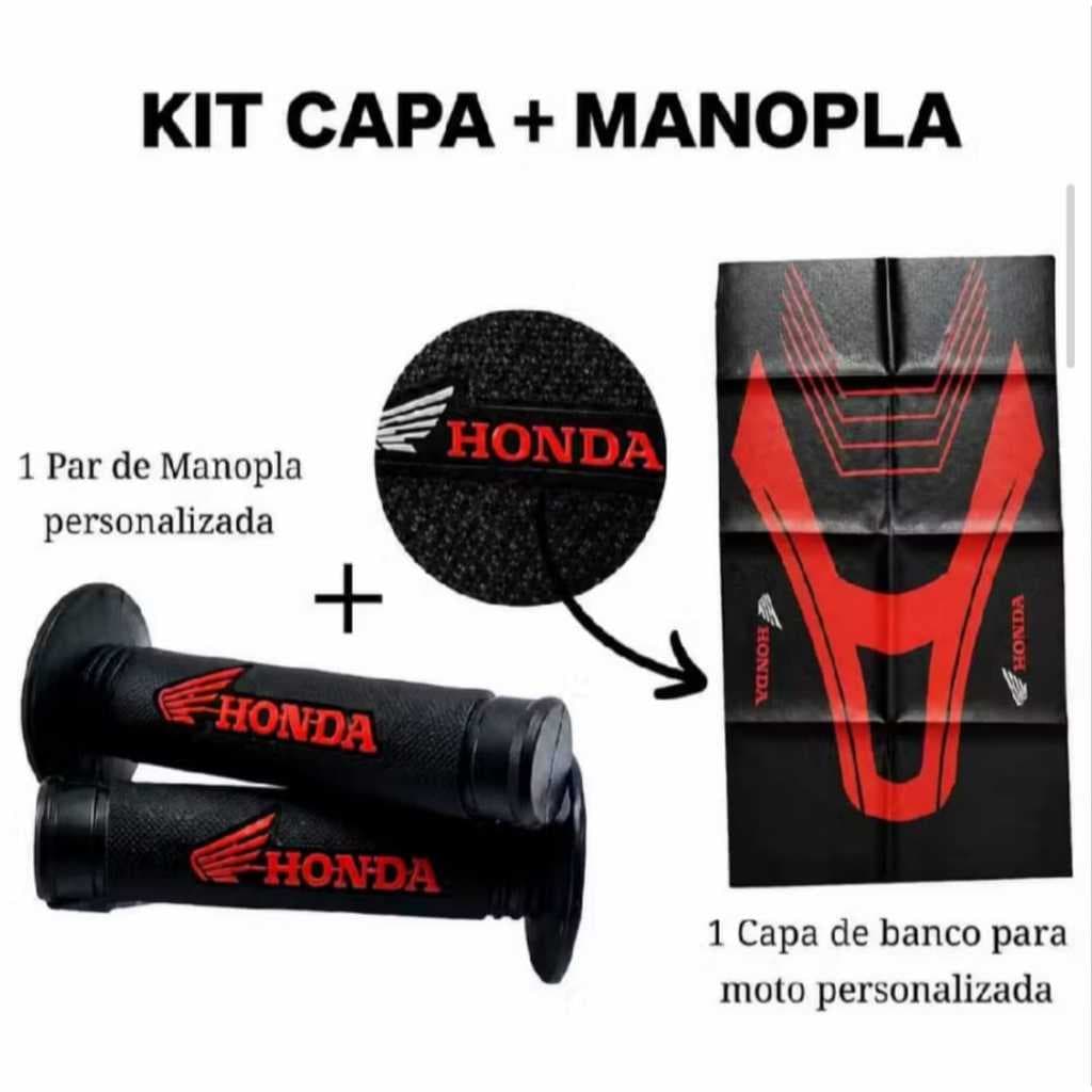 Kit Capa de Banco para Moto e Manopla Punho Luva Diamante Personalizada Honda Monster