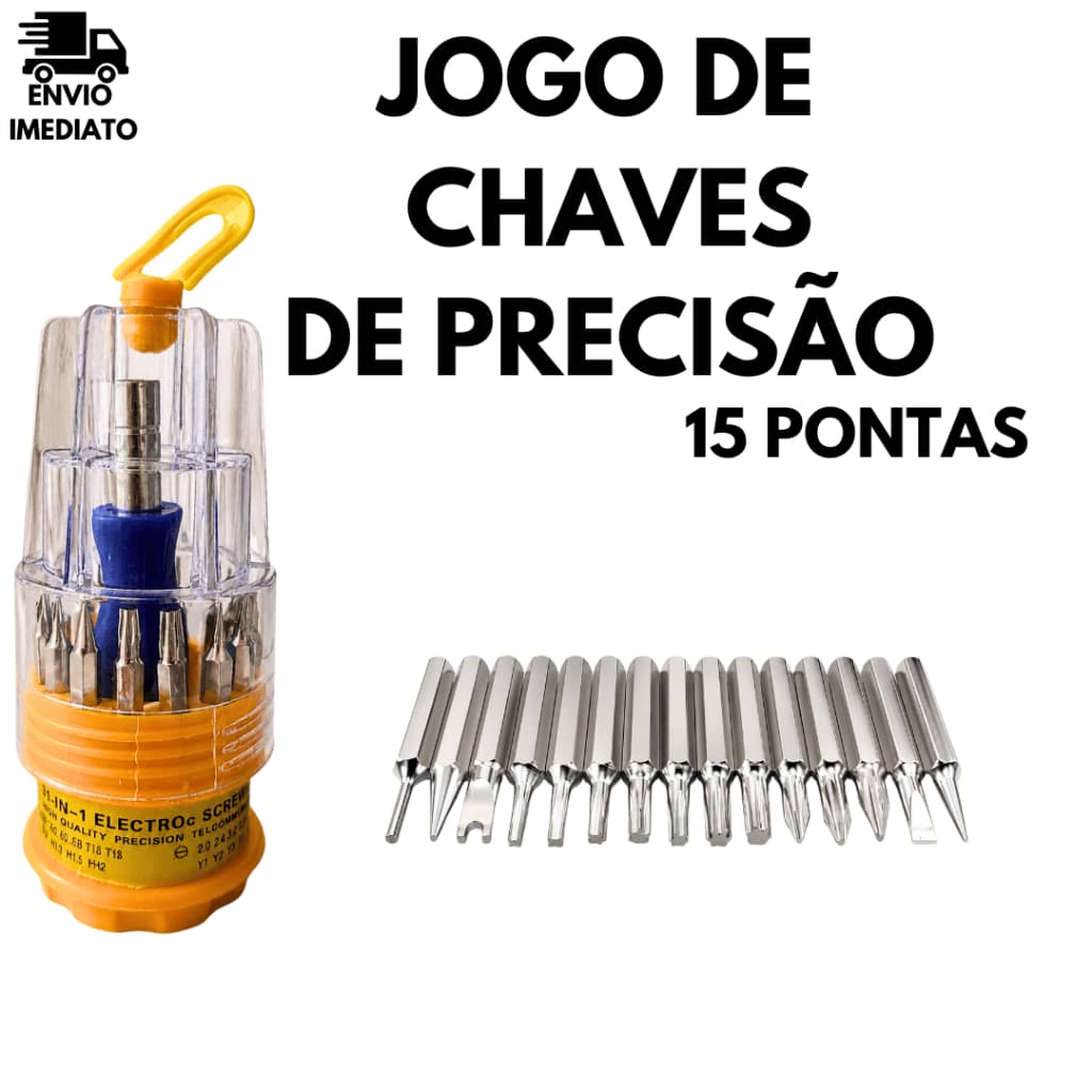 Chave de Precisão 15 Pontas Kit Completo para Reparo de Eletrônicos