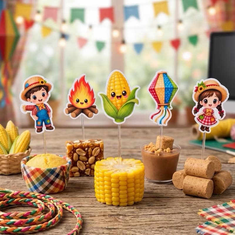 Kit com 25 ou 50 toppers para docinhos festa junina | enfeites de mesa|decoracao