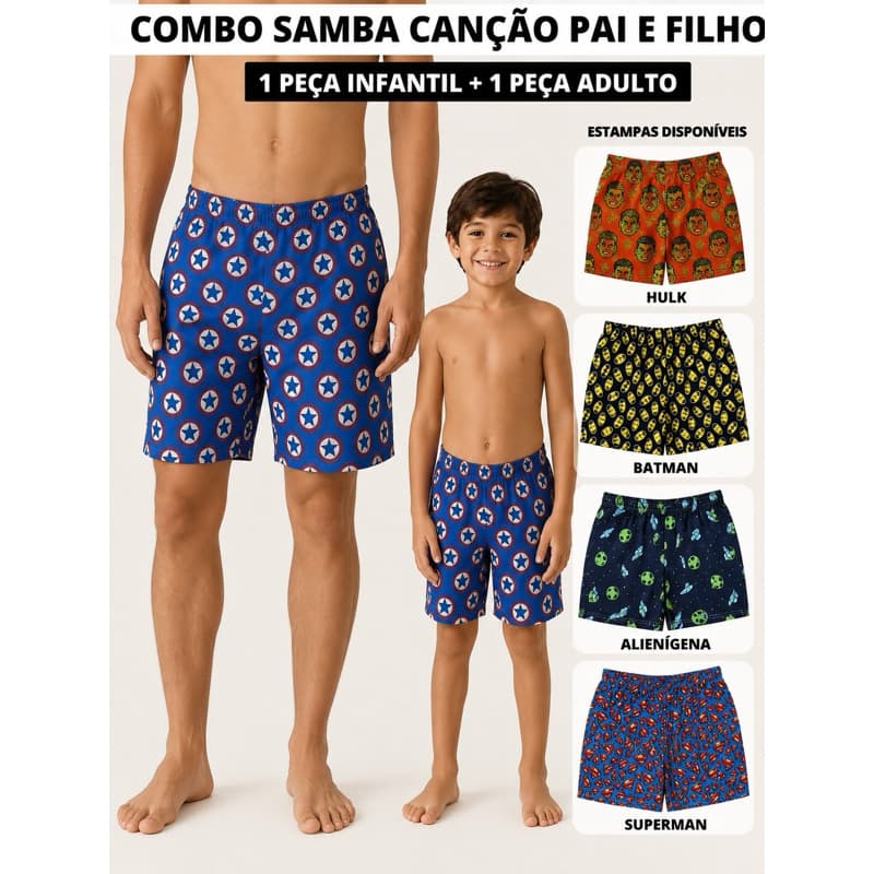 Combo Samba Canção Pai e Filho Adulto e Infantil Pijama Conforto