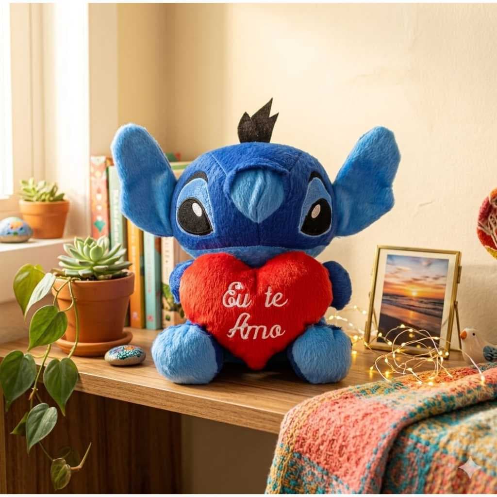 Pelúcia Stich 20 cm com coração Eu te amo Lilo E Stitch Disney - Super Promoção