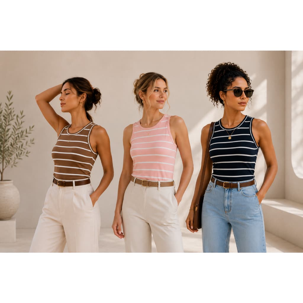 Regata Blusa Feminina Listrada Canelada - MODA BÁSICA Premium