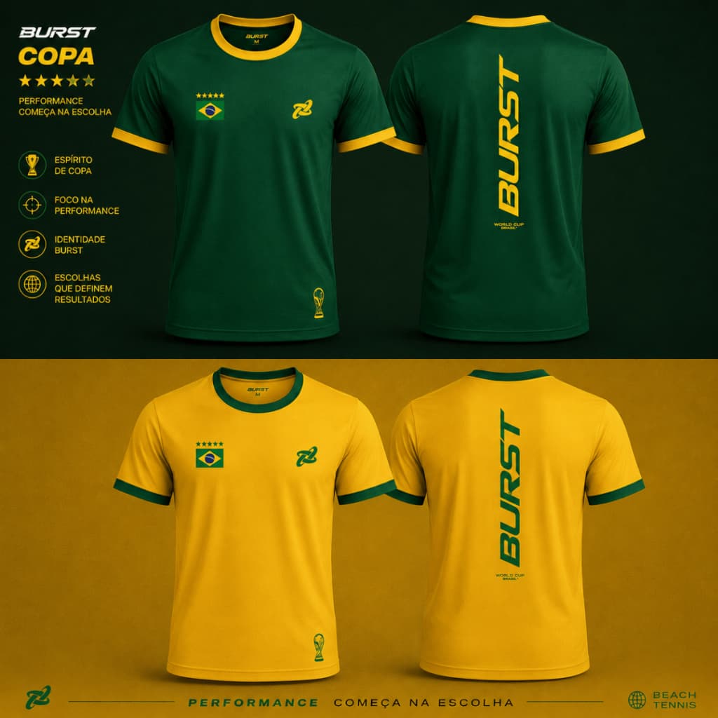 Camiseta Camisa Unissex Dry Fit Brasil Copa Do Mundo Burst Com Proteção Uv
