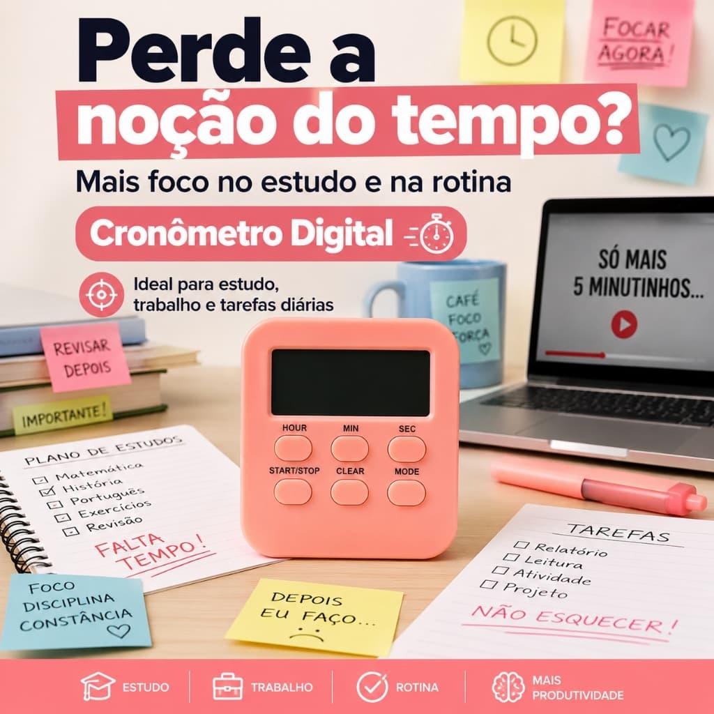 Cronômetro Digital Amigold Rosa - Timer de Cozinha Profissional com Função de Alarme