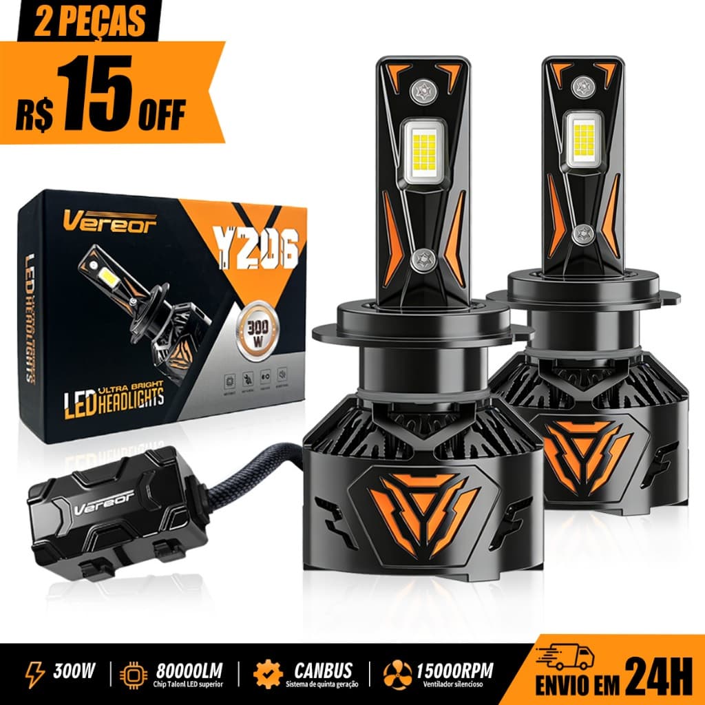 Par Lâmpada LED Automotiva YZ06 300W 80000LM Super Brilhante Fácil Instalar Compatível H1/H3/H4/H7/H11/9005/9006