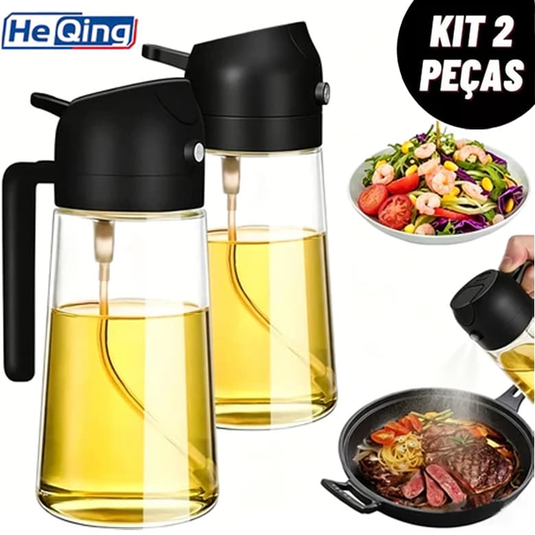 Kit 2 Frascos de Spray Garrafa Pulverizador Multiuso de Azeite de Oliva Vinagre 450ml Com alça
