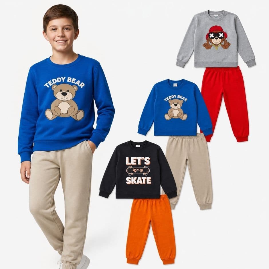 Kit 2 Peças Moletom Menino Infantil Conjunto Inverno Masculino Quentinho Tamanho 1 Ao 14 Anos