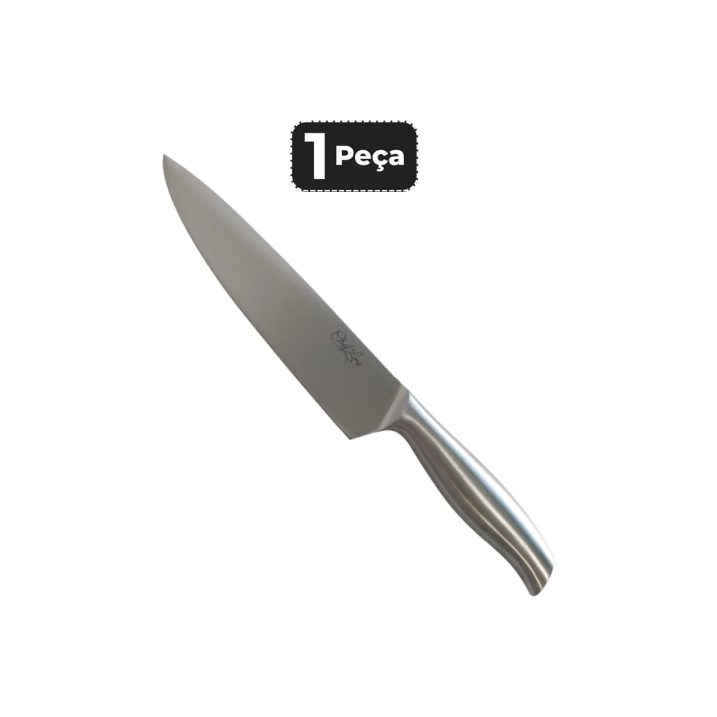 Faca do Chef Inox 8 Polegadas Inteiriça Cabo Inox Profissional Corte Preciso Cozinha