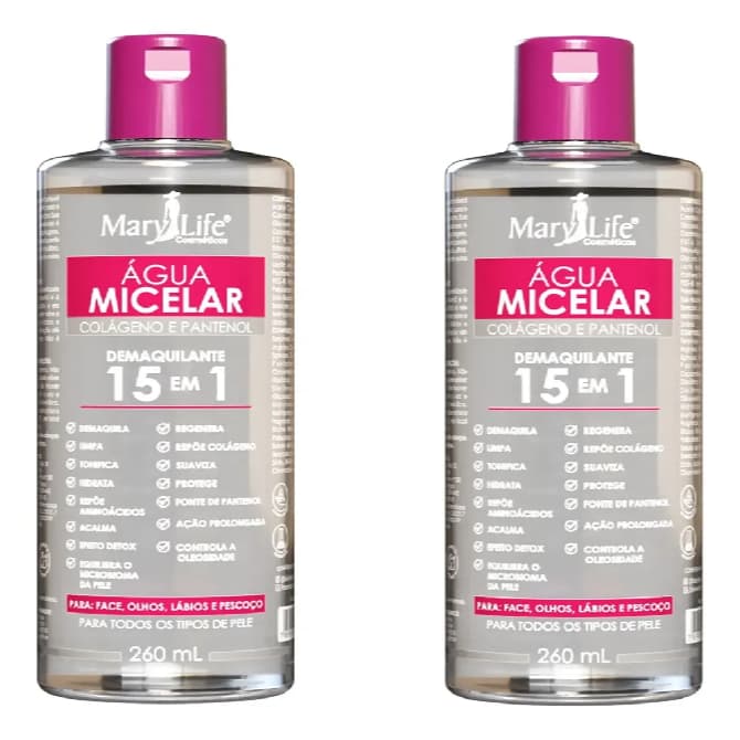 2 Unidades Água Micelar Demaquilante Facial - Marylife 260ml