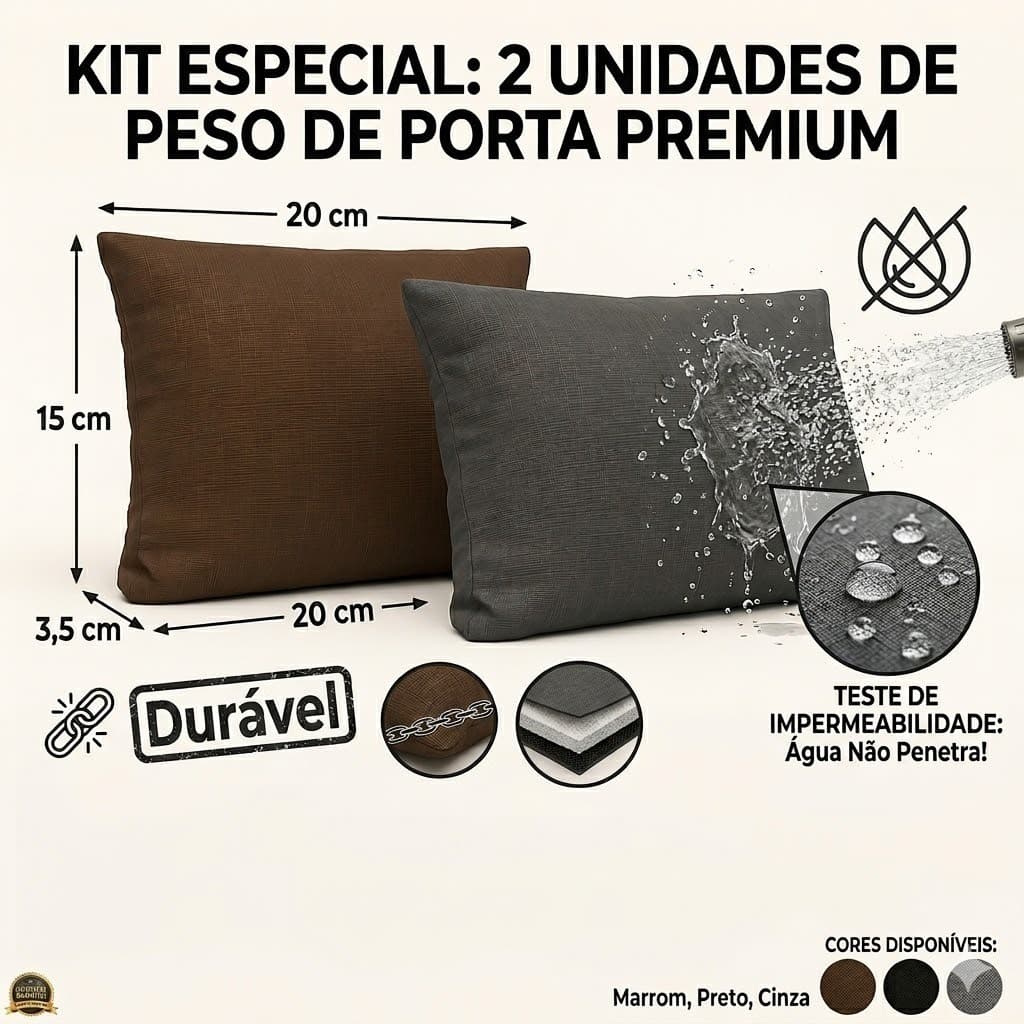 Kit 2 Peso para Porta Impermeável Almofadinha Quadrado Decorativo Cinza Preto Marrom