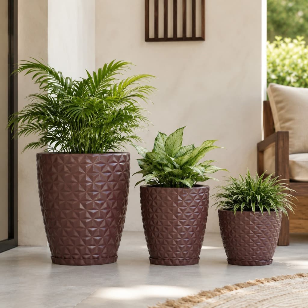 3 Vasos para Plantas Diamante Estilo 3D Elegante e Moderno com Prato Casa Sala Jardim