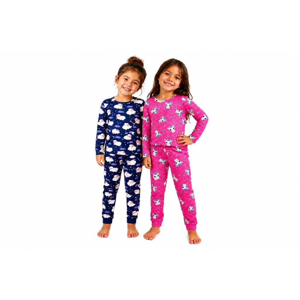 Kit com 2 Pijamas Estampados Manga Longa Inverno Menina Criança.
