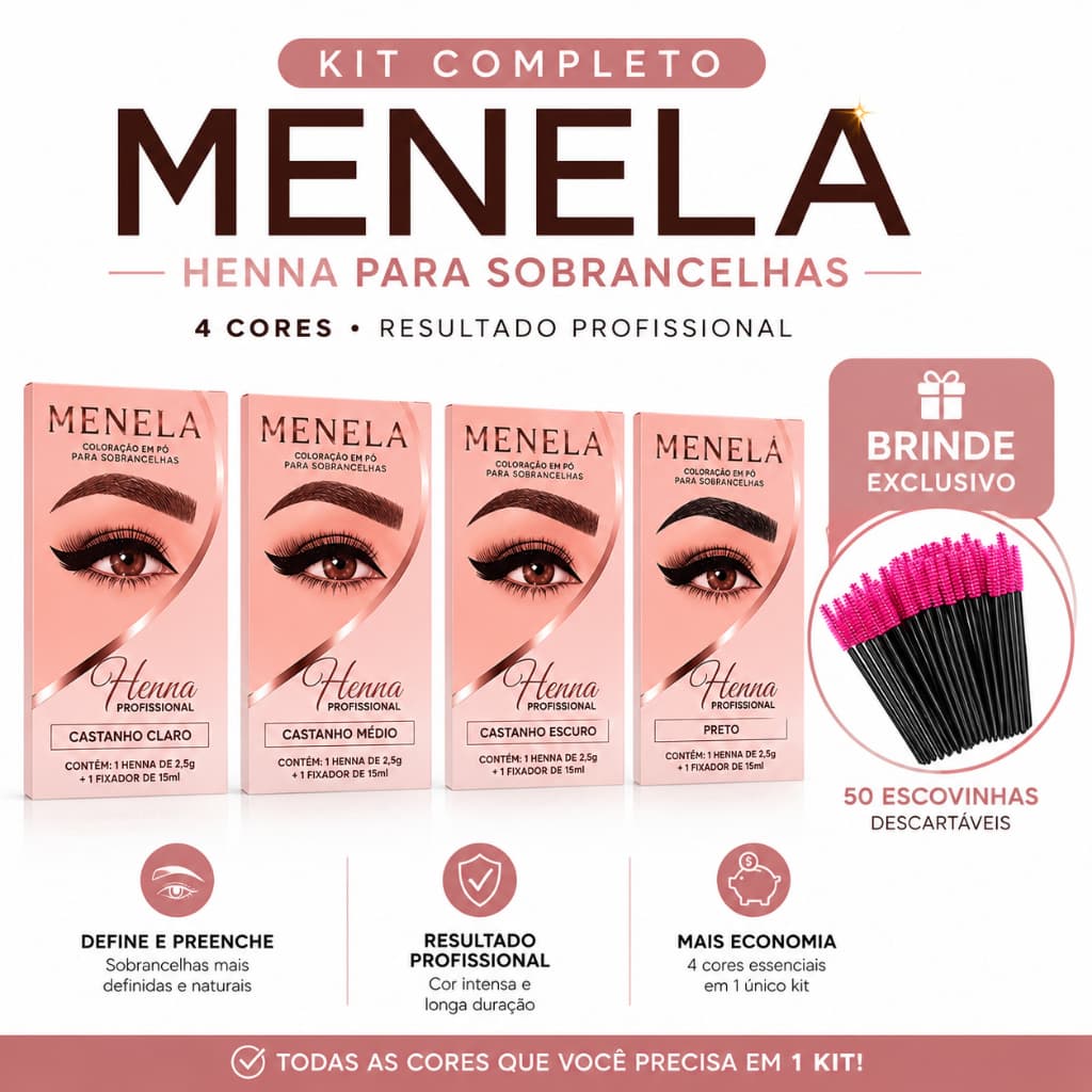 Kit 4 Hennas Menela ou Individual para Sobrancelha – Alta Fixação Longa Duração Profissional