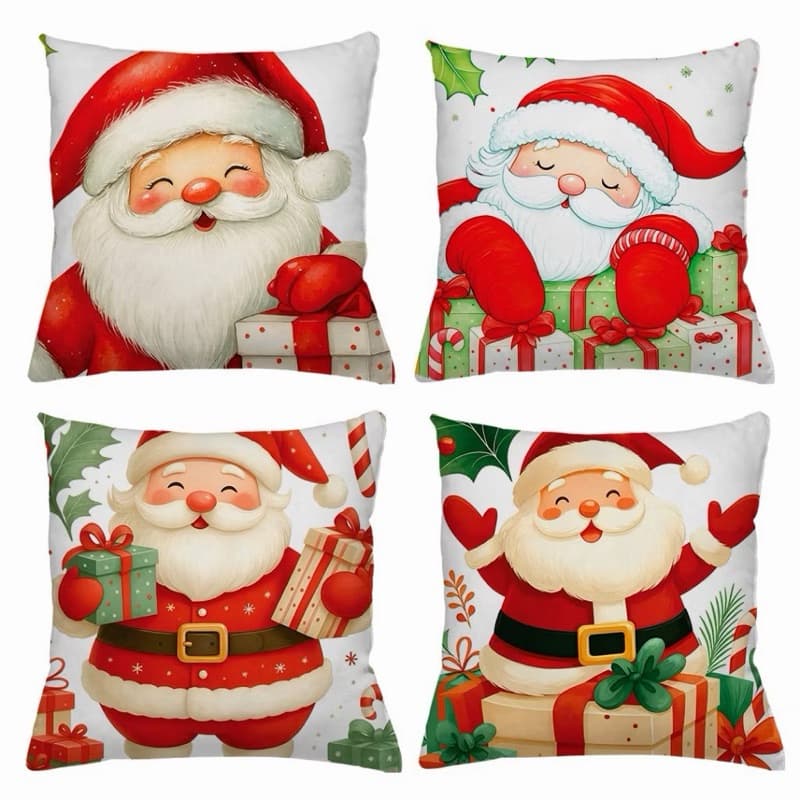 KIT 4 CAPAS DE ALMOFADAS DECORATIVAS NATAL PAPAI NOEL ,BONECO DE NEVE ,  RENA - TAMANHO 45X45