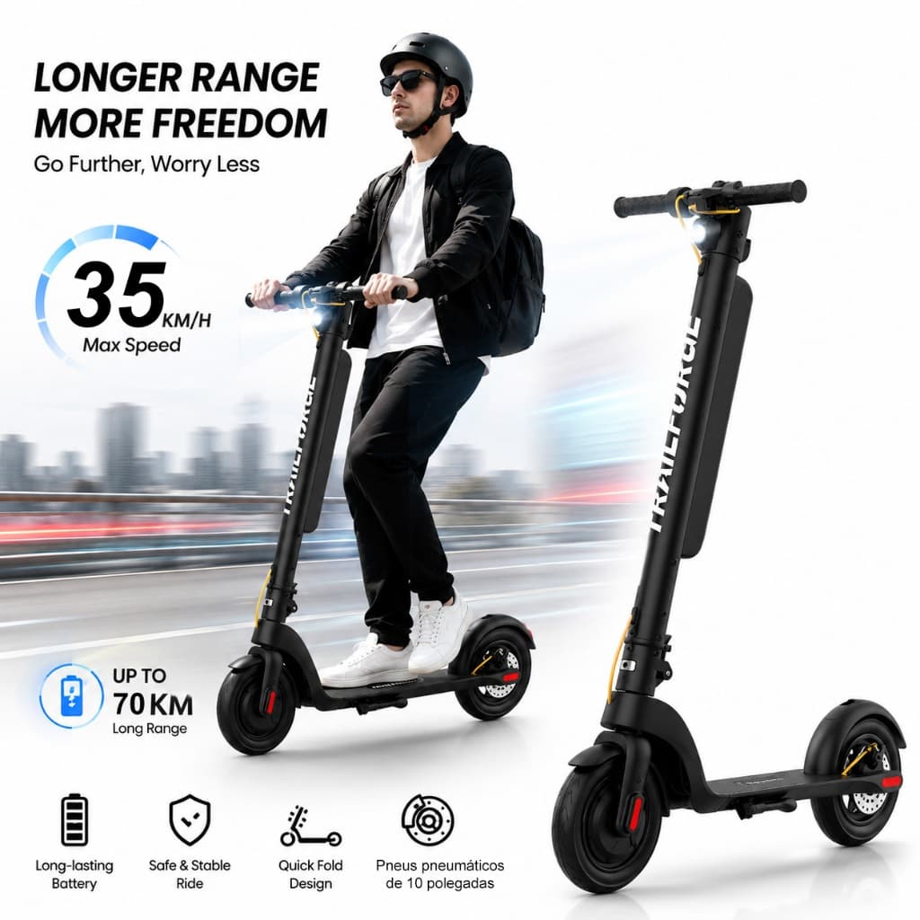 Trailforge-X8 Patinete Elétrico 500W 70KM  10“ 12.8AH*2 Scooter Eletrica A bateria é removível