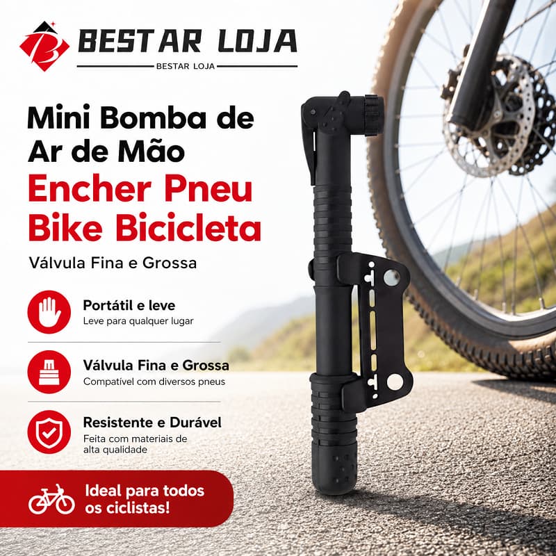 Mini Bomba de Ar de Mão Encher Pneu Bike Bicicleta Válvula Fina e Grossa