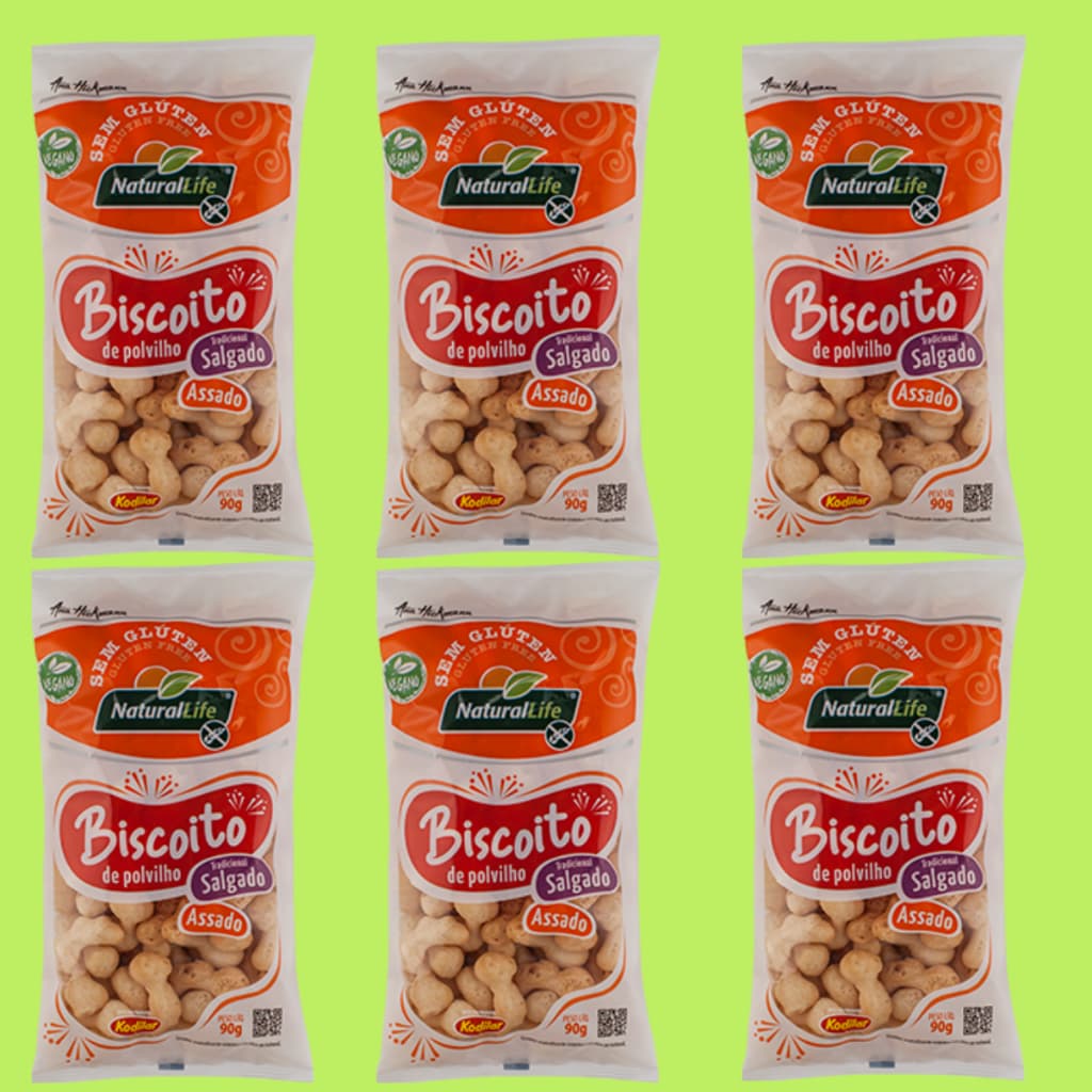 Kit 6 Biscoito de Polvilho Tradicional S/ Glúten Vegano Kodilar 90g- Natural Life