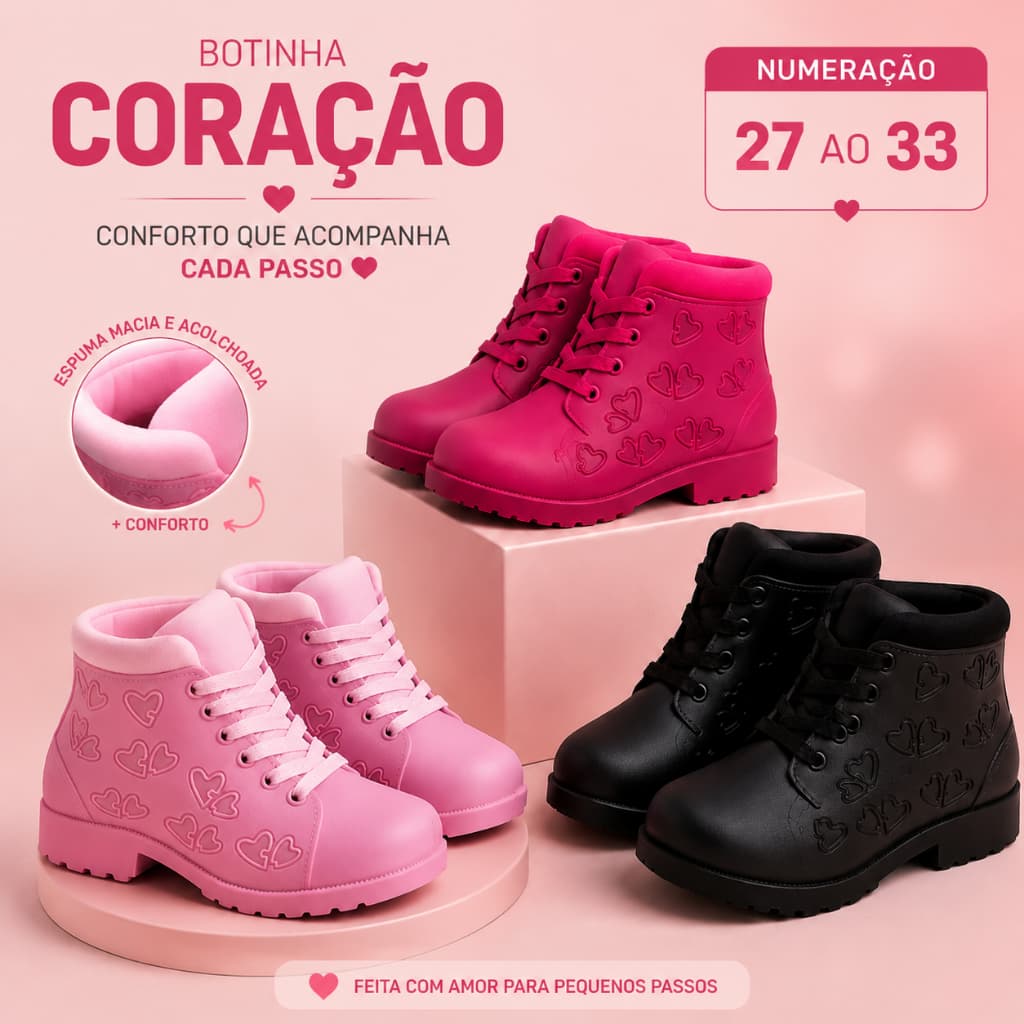 Botinha Feminina Infantil Calce Fácil Estilosa Solado Alto Lindo Minimalista Menina com espuma
