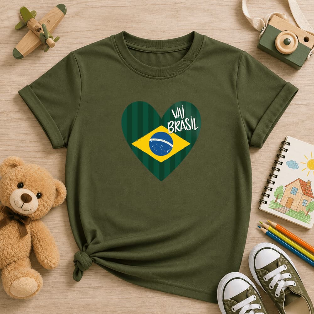 Camiseta Infantil Brasil Unissex Azul 100%Algodão Premium Estampa Copa Seleção Confortável Verão