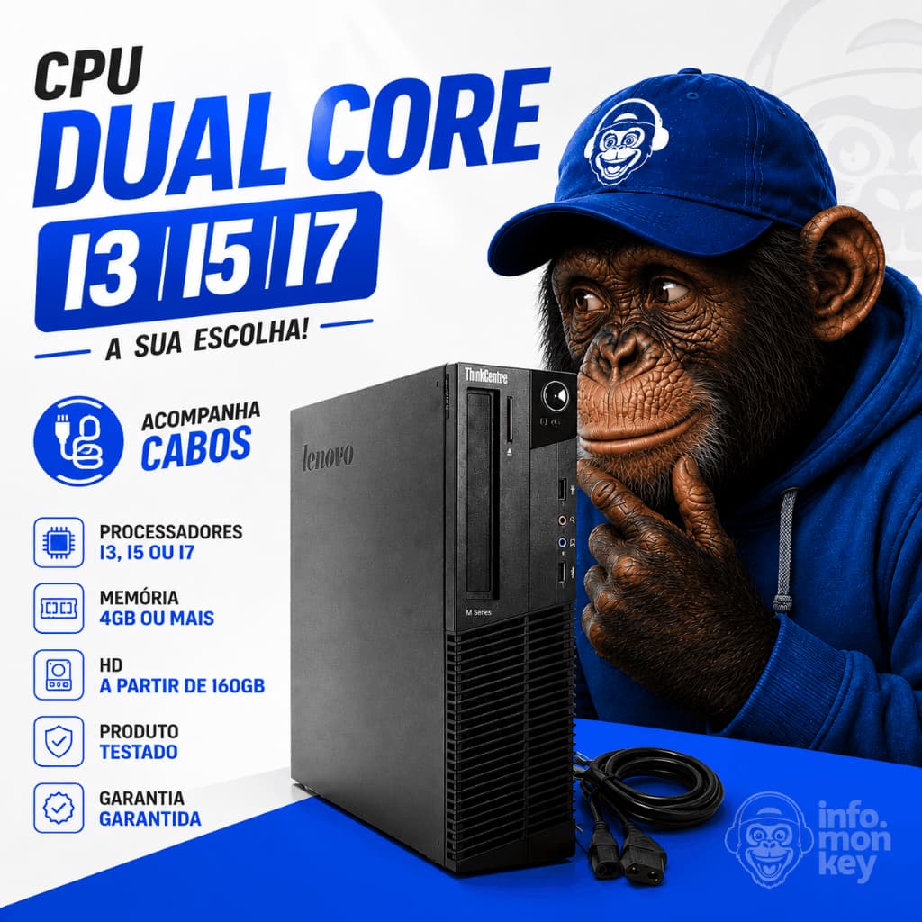 CPU DUAL CORE I3 I5 I7 A SUA ESCOLHA E COM CABOS - TESTADO COM GARANTIA - WINDOWS E OFFICE