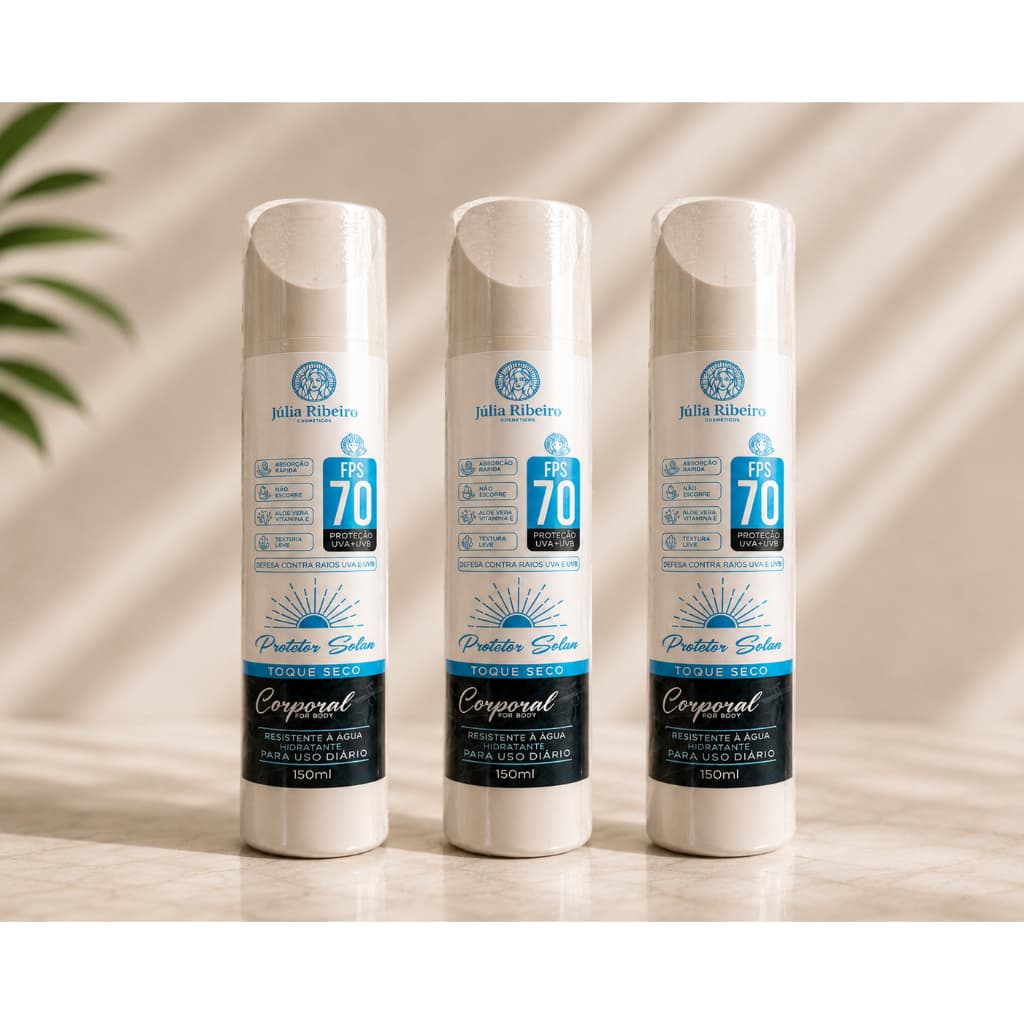 ☀️ Protetor Solar Corporal FPS 70 150ML KIT3 Proteção UVA e UVB de alta performance para o corpo, com touqe seco