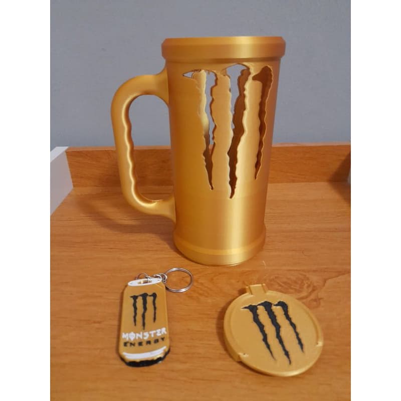 Caneca para monster + tampa + abridor de latas