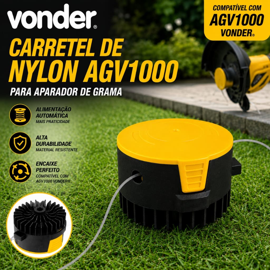 Carretel para Aparador de Grama Roçadeira AGV1000 Com Fio de Nylon Original Vonder