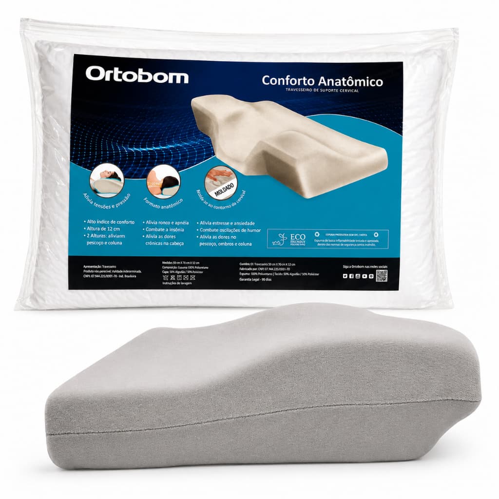 Travesseiro Anatômico Ortobom 100% Algodão Confortável