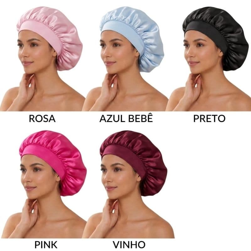 Touca de cetim com faixa anti frizz conforto+XUXINHA