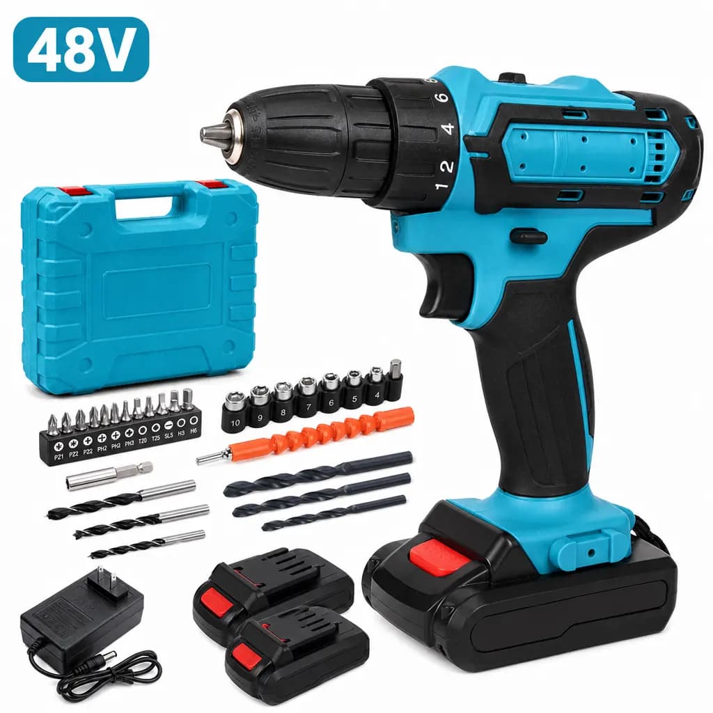 Kit Profissional Parafusadeira e Furadeira de Impacto 48V com 2 Baterias, Maleta e Acessórios Completos