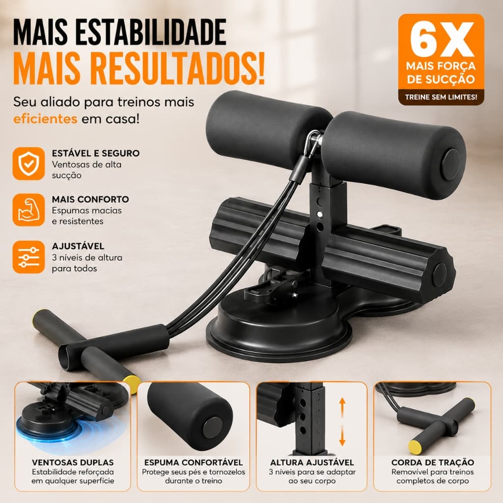 Aparelho Auxiliar para Abdominais com Ventosa Dupla Ajustável Equipamento Fitness Treino em Casa Multifuncional