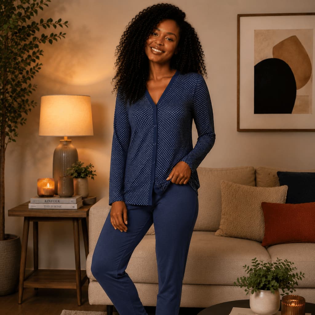Pijama Amamentação Longo Botão Linha Noite De Malha Confortável Inverno Outono Pós Cirúrgico Aberto 332