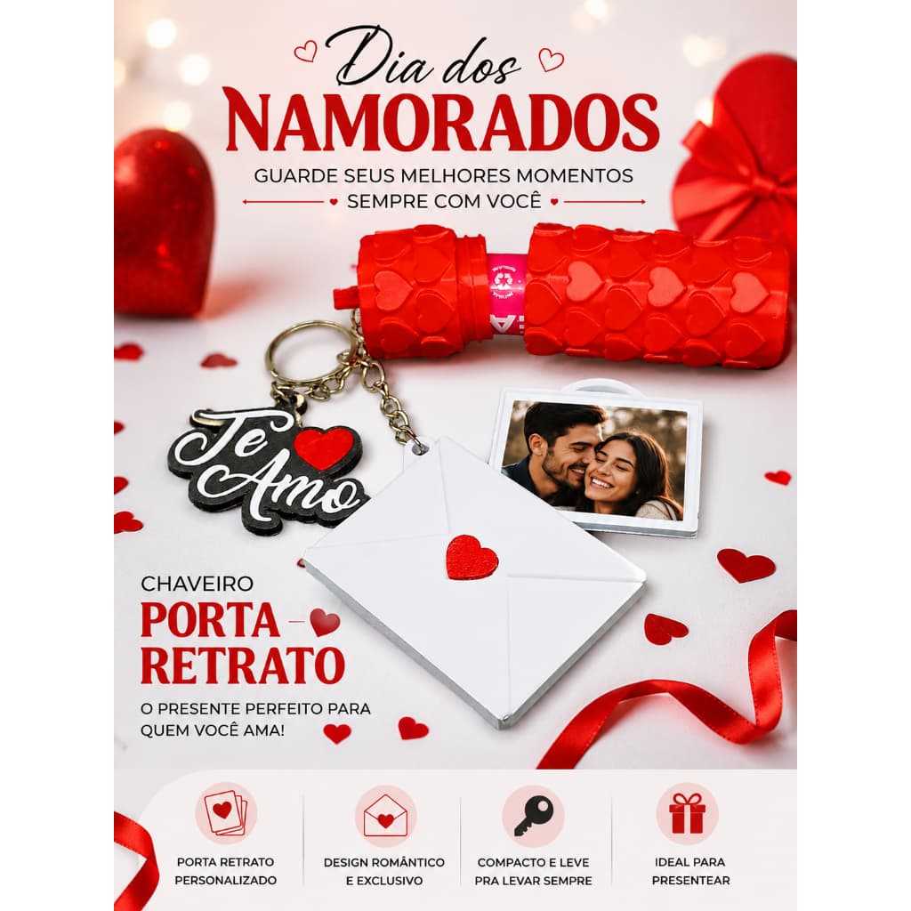 Chaveiro Porta Retrato e Porta Batom Dia dos Namorados Personalizado Presente Romântico Casal Amor