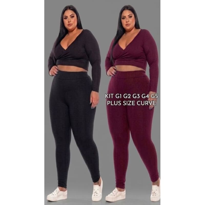 KIT 2 LEGGING FLANELADA SUPLEX TÉRMICA CÓS ALTO CURVE PLUS ZERO TRANSPARÊNCIA G1, G2,G3, G4 e G5